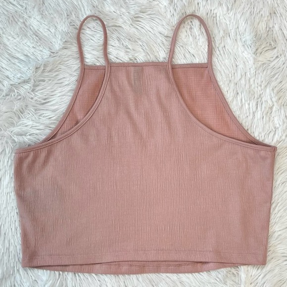 H&M Crinkled Jersey Cropped Short Camisole Tank Top Powder Pink Halter Style - Picture 2 of 7